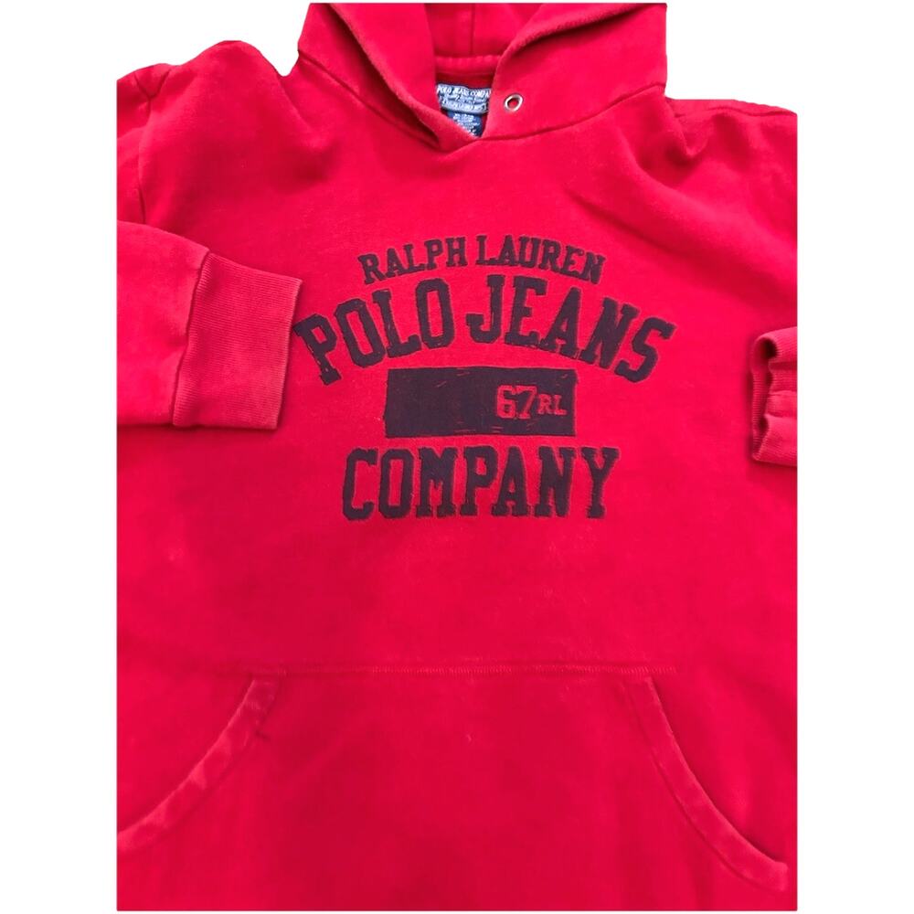VTG RARE Polo Ralph Lauren Hoodie Sweatshirt Oversize Red DEADSTOCK 90s Label XL